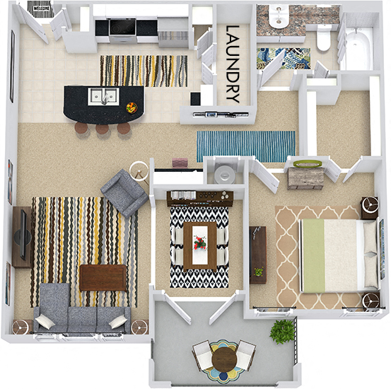 Floor plan for 1 bed, 1 bath, 823 sqft
